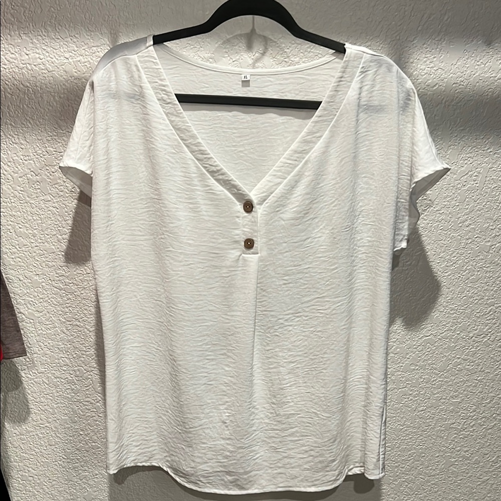 White V-Neck Buttoned Women's Top